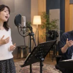 音楽スタジオで講師の指導を受けながら歌うボイストレーニング受講者