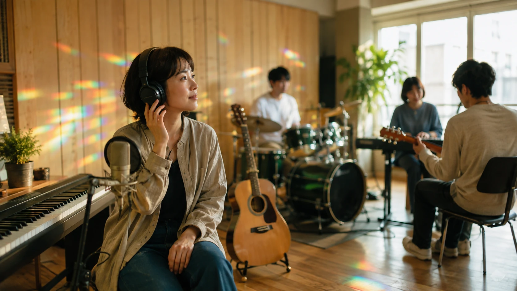複数の楽器と仲間に囲まれ、音楽の新しい可能性に触れるSGMのイメージ